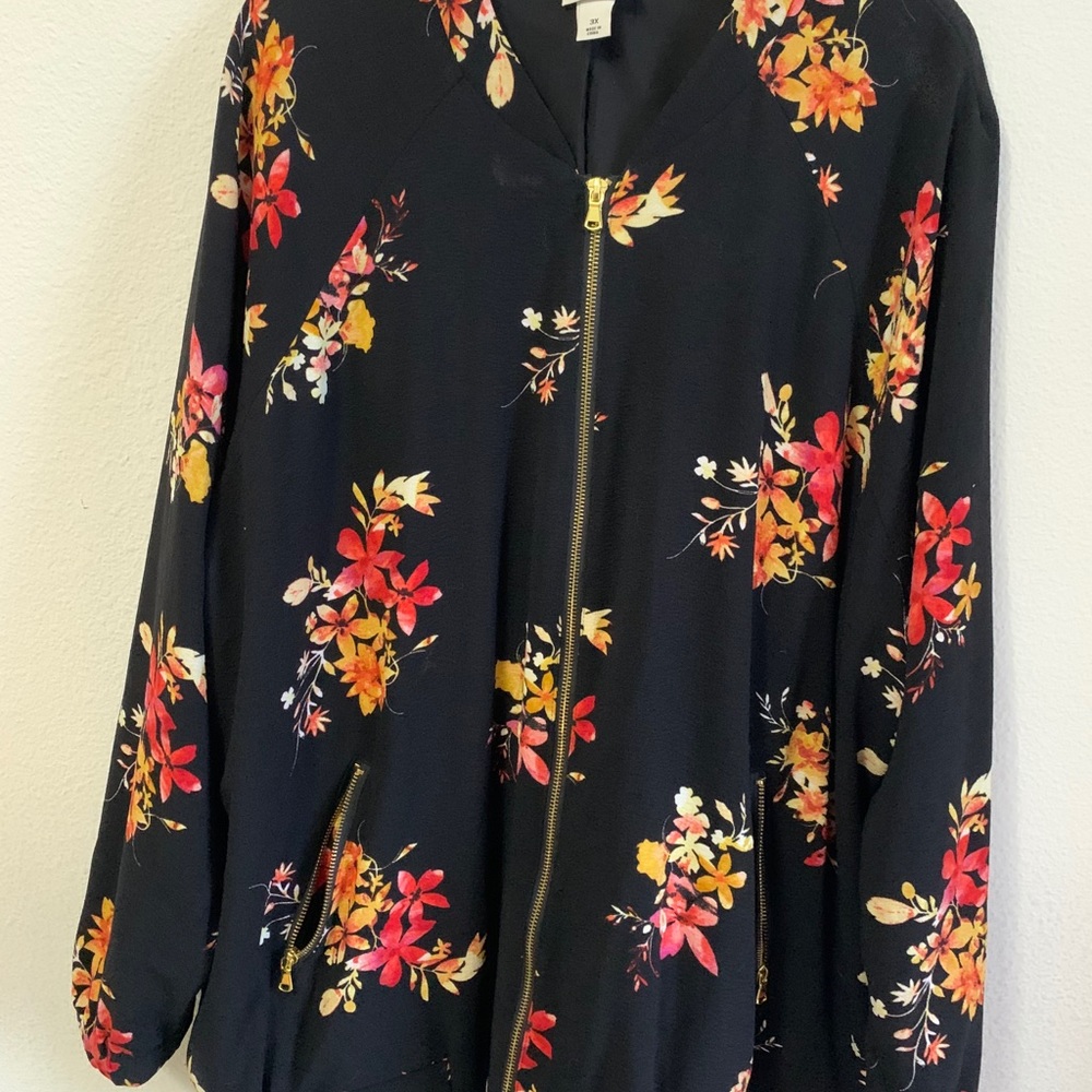 Black floral bomber jacket